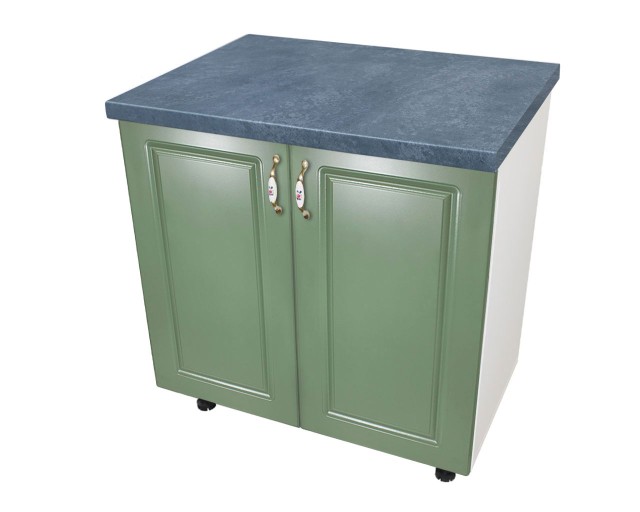 Masca pentru chiuveta cu 2 usi 80 cm Zebra, Alb/MDF Verde cu blat Beton, 80 x 85 x 60 cm